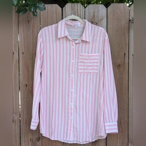 Jess Lea Pink and White Striped Lightweight Button Down Shirt